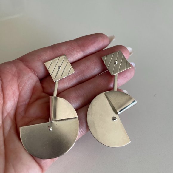 Modernist Dangle Earrings Vintage Mexican Handmade - Picture 3 of 4